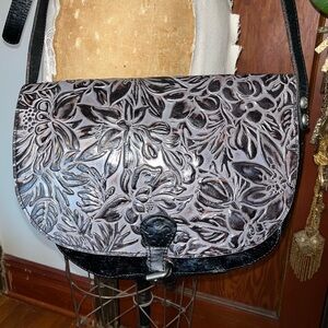 Patricia Nash Crossbody Floral Tooled Black Leather Bag